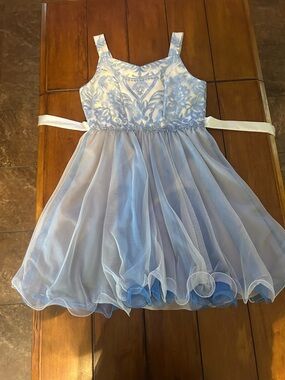 Rare Editions Light Blue Embroidered Tulle Dress